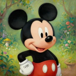 portrait of mickey mouse, there is a beautiful garden in the background, oil painting by da vinci