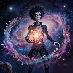 galaxy bender experiencing the quantum field, elevated consciousness, beautiful astrological neural network, bob ross matte painting and tim burton comic book art, twist of time, realistic, trending on artstation, sharp focus, depth of field, cinematic composition, physics splashes of colors, science fiction, highly detailed, octane render, unreal engine