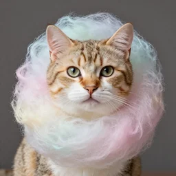 a cat with colorful cotton candy fur, photo realistic