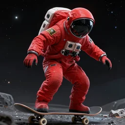 red astronaut on skateboard, by shigenori soejima, finely detailed feature, space, deroo, pixiv top monthly, trending on artstation, cinematic, danbooru, zerochan art, kyoto animation, studio trigger