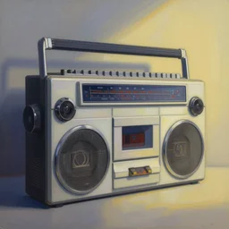 a curious and detailed painting of a boombox that is a house by edward hopper, 8 k, behance award winner, gradient shading, inspirational architecture, rembrandt lighting, golden hour