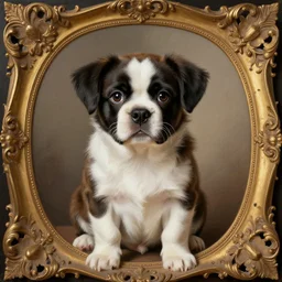 baroque rococo painting The Royal Boston Terrier  portrait Greg Hildebrandt high detail cute puppy