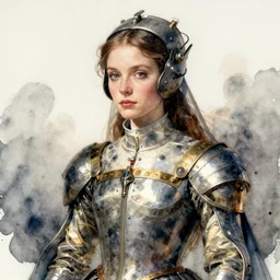 joan of arc, intricate solarpunk watercolor portrait by john singer sargent