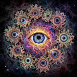 stunning hubble telescope mc escher painting of cerebral psychedelic mandelbrot nebula, all seeing eye, trending, award winning, 4 k