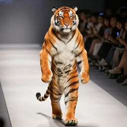 Anthropomorphic Tiger on the catwalk, Fullbody
