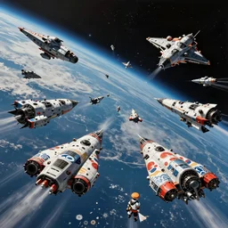 An ultra high-resolution 8K full-canvas scan of a battle in space between spaceships in space , fine art, trending, featured, 8k, photorealistic, dynamic, energetic, lively perspective, well-designed masterpiece, hyper detailed, unreal engine 5, IMAX quality, cinematic, epic lighting, light and shadow, ocean caustics, digital painting overlaid with aizome patterns, by Ohara Koson and Thomas Kinkade, traditional Japanese colors, superior quality