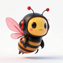 cute cyberpunk bee in crimson and black