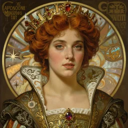 artwork by james jean, hyperdetailed realistic portrait, young beautiful medieval queen, alphonse mucha