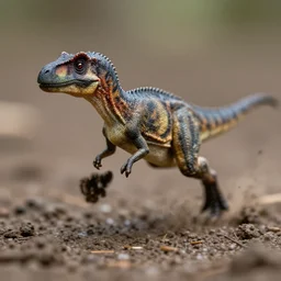 action photography, award winning macro photo of a small ultra detailed dinosaur running in mud, fast shutter speed, motion blur, tiny gaussian blur, highly detailed, highly intricate, depth of field, national geographic