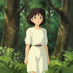 a young girl resembling lily james lost in the forest, trending on pixiv fanbox, painted by makoto shinkai takashi takeuchi studio ghibli, akihiko yoshida, yoshitaka amano, wangechi mutu, clean cel shaded vector art, illustration, hd, 8 k
