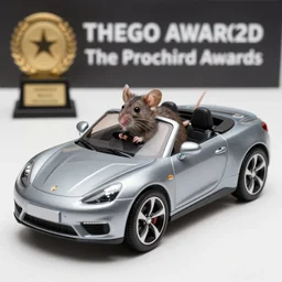 photo of a small mouse driving a remote controlled convertible car,realistic,detailed,award winning photograph