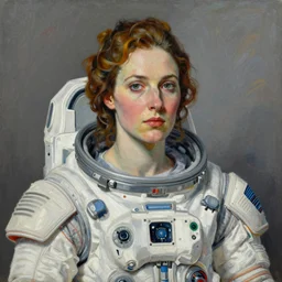 high quality high detail painting by lucian freud, hd, woman in sci fi space suit