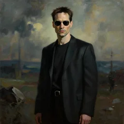a still of agent smith from matrix, painting by jakub rozalski,