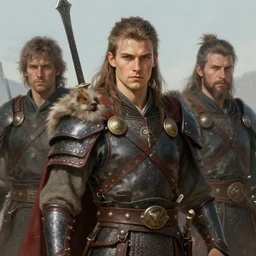 portrait of a handsome young barbarian warrior, art by lixin yin and denys tsiperko and bogdan rezunenko, hyperrealism, fantasy art