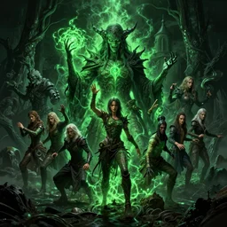 demon casting cursed green glow magic!, portrait 4 / 3, asymmetrical, real, wide shot, dramatic, digital art, fantasy, darkness, octane render, unreal engine, high detail, artstation, very realistic, by greg rutkowski, by james gurney, gene wolfe, gustave dore, jesper ejsing, rhads, makoto shinkai, ilya kuvshinov
