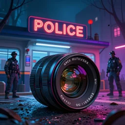 Police station, horror sccene, illustrated by Greg Rutkowski and Gaston Bussiere, 35mm lens, beautiful macro close-up imagery, vibrantly lush neon lighting, beautiful volumetric-lighting-style atmosphere, a futuristic atmosphere, intricate, detailed, photorealistic imagery, trending on artstation, 4k, 8k