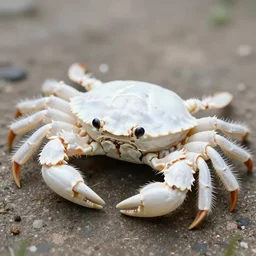 a cute white crab with fuzzy white fur.