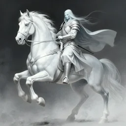 A ghost warrior riding a giant ghost horse with armour, fantasy art, in the style of Frank Neidhardt, illustration, epic art, fantasy, intricate, elgant, amazing detail, digital painting, artstation, concept art, smooth, sharp focus