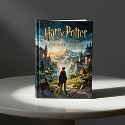 'Harry Potter and the Last Jedi' book, on a table, studio lighting