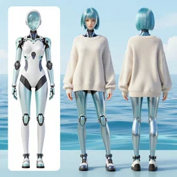 official character sheets for a new sea angel casual feminine biomech suit, glass helmut revealing characters face, wearing an oversized sweater, standing beside a sea sheep, art by tim schafer black velvetopia art for psychonauts from double fine studios, art by splatoon from nintendo, black light rave, bright neon colors, apocalypse