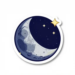 moon in space sticker art, plain white background