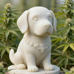 snoop dog as marble statue, soft surface texture, very realistic 3 d render, soft sun lights, 4 k, high detailed photography result, in marijuanas gardens, 5 0 mm lens