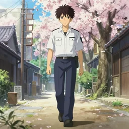 a full body portrait of a mechanic confidently walking around the city with sakuras, studio lighting delicate features finely detailed perfect art, at an ancient city, gapmoe yandere grimdark, trending on pixiv fanbox, painted by greg rutkowski makoto shinkai takashi takeuchi studio ghibli