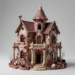 a photo of a horror house made of flesh, skin, bones and sinew