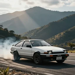 Toyota AE86 drift on a mountain