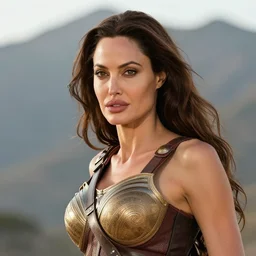 close - up of angelina jolie and penelope cruz warrior princess in a battle scene, open long hair, intricately decorated clothing, natural pose, mountains on the background, autumn tree on the right, backlight, dusk, shallow depth of field, highly detailed matte painting, rule of thirds, hasui kawase, mohrbacher, karole bak