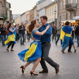 ukraine and russia settle their differences through dancing in the streets.
