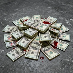 pile of money and blood on the floor, ultrarealistic, highly detailed, 8k,