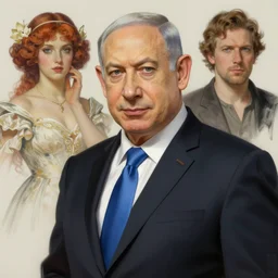 benjamin netanyahu, elegant, highly detailed, digital painting, artstation, concept art, matte, sharp focus, illustration, art by artgerm and greg rutkowski and alphonse mucha