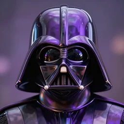 a photo of a chrome purple darth vader helmet very detailed