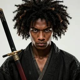 creative illustration photo realistic intense lighting afro samurai portrait