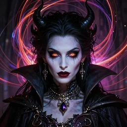 full face epic portrait, victorian gothic vampire queen glowing eyes, elden ring, matte painting concept art, midjourney, beautifully backlit, swirly vibrant color lines, majestic, cinematic aesthetic octane render, 8 k hd resolution, by ilya kuvshinov, artgerm, darius zawadzki and zdizslaw beksinski