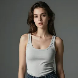 russian girlfriend, sexy girl wearing low cut tanktop, in the style of ilya kuvshinov