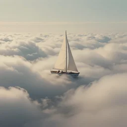 a person on a boat sailing on a sea of clouds, muted colors, digital art, beautiful, trending on artstation, 4 k