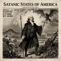 1790s British political cartoon about Satanic States of America, George Washington as a goth, newspaper, Baphomet