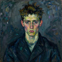 a portrait of a strange and sullen young man, inspired by egon schiele, impressionism