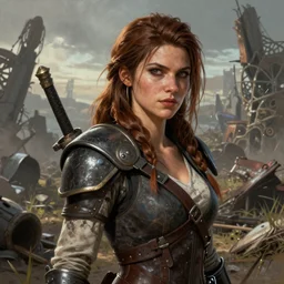 A comic book style portrait painting of a female kender in a post apocalyptic setting, unreal 5, DAZ, hyperrealistic, octane render, dynamic lighting