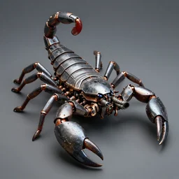 a giant metal scorpion with tank armor and guns for claws
