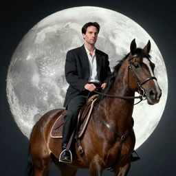 real vintage photo, keanu reeves from the matrix riding a horse on moon, detailed, hyper realistic, 4 k octan render, unreal 5