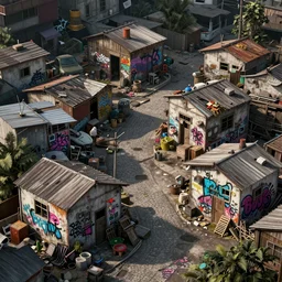 an intricate concept art of an asian street with makeshift shacks and graffiti, ultra realistic, style by feng zhu and artgerm, trending on artstation, cgsociety, 8 k, octane render, high contrast, 3 d render, cgi, cinematic lighting