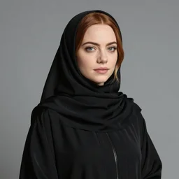 A portrait of Emma Stone wearing a Black Arabian abaya , high quality, fully detailed, 4k
