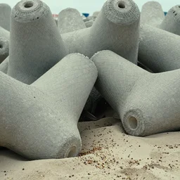 huge concrete tetrapods wrapped in a net, seeds on the sand sea coast, film still from the movie directed by denis villeneuve with art direction by zdzisław beksinski, parts by denis villeneuve close up, telephoto lens, shallow depth of field