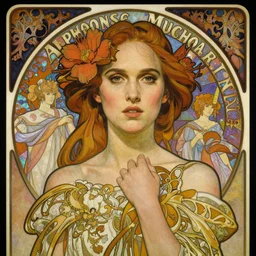 aesthetic portrait commission of natalie portman, hyperdetailed, detailed, by Alphonse Mucha and by yoshitaka Amano and by Mark Brooks, Art Nouveau, Neo-Gothic, gothic, iridescent deep colors award winning painting