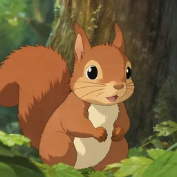 a wholesome animation key shot of a cute squirrel, close - up, tree in the background, leaves in the foreground, studio ghibli, pixar and disney animation, sharp, rendered in unreal engine 5, anime key art by greg rutkowski, bloom, dramatic lighting