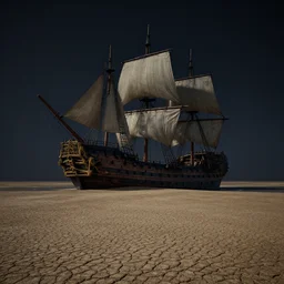 dark night, a wrecked full sail fifteenth century carrack at the bottom of a dried - up lake in an ivory desert, evangelion, kyoto animation still, intricately detailed features, digital painting, yoshiyuki sadamoto