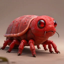 a huge, red, caterpillar like creatures with multiple legs and large, red eyes and armor-like shell. soft lighting, rendered in octane, masterpiece, very very very aesthetic.